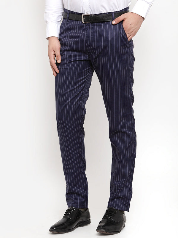 Jainish Men's Blue Cotton Striped Formal Trousers ( FGP 255Navy-Blue ) - Distacart