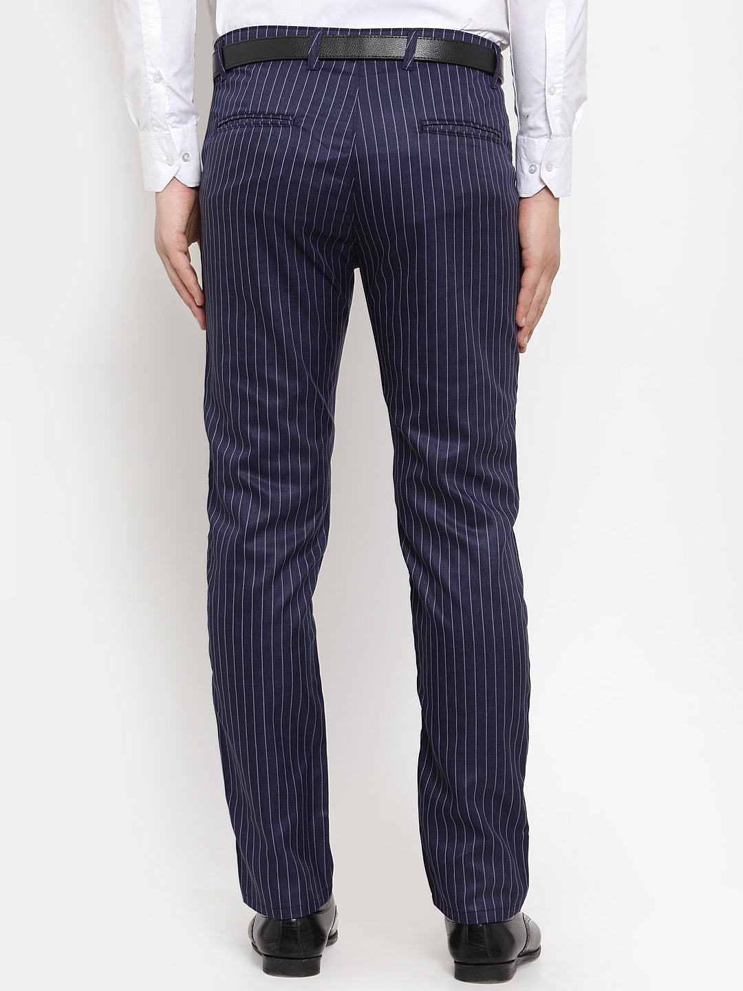 Jainish Men's Blue Cotton Striped Formal Trousers ( FGP 255Navy-Blue ) - Distacart