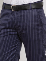 Thumbnail for Jainish Men's Blue Cotton Striped Formal Trousers ( FGP 255Navy-Blue ) - Distacart