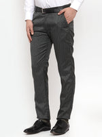 Thumbnail for Jainish Men's Green Cotton Striped Formal Trousers ( FGP 255Olive ) - Distacart