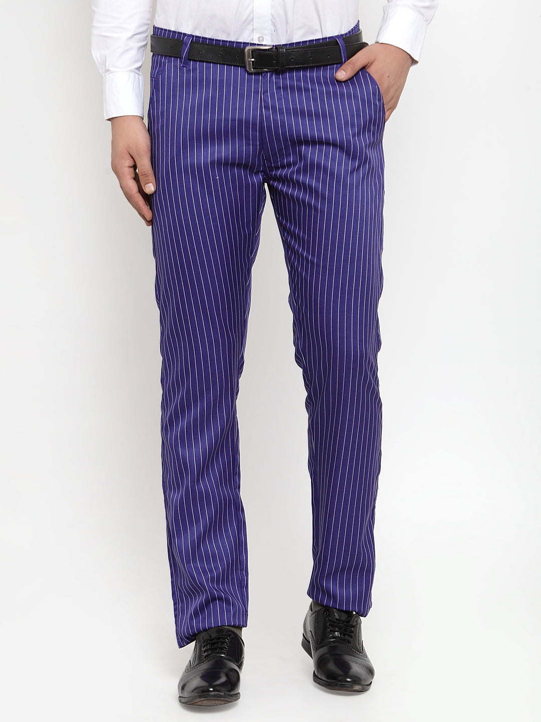 Jainish Men's Blue Cotton Striped Formal Trousers ( FGP 255Royal-Blue ) - Distacart