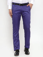 Thumbnail for Jainish Men's Blue Cotton Striped Formal Trousers ( FGP 255Royal-Blue ) - Distacart