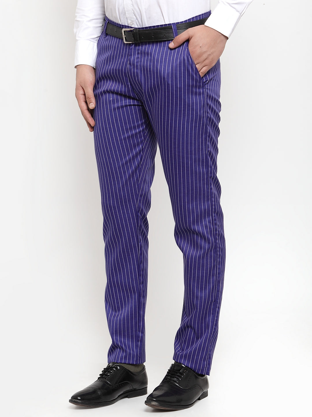 Jainish Men's Blue Cotton Striped Formal Trousers ( FGP 255Royal-Blue ) - Distacart