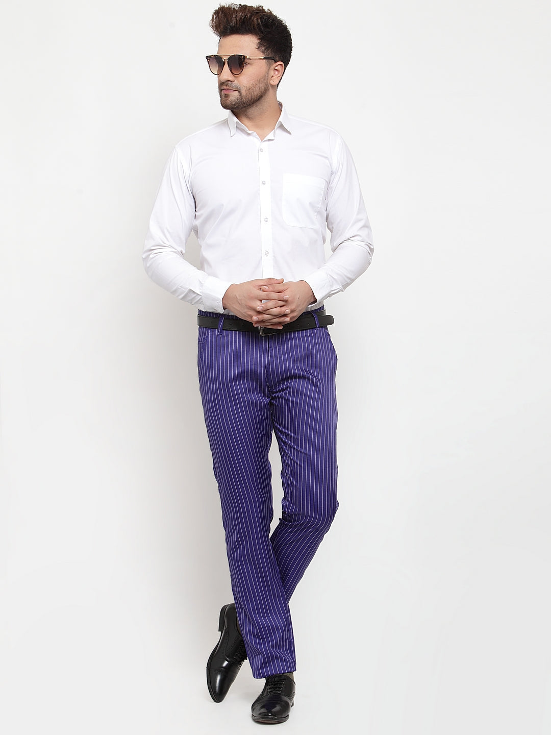 Jainish Men's Blue Cotton Striped Formal Trousers ( FGP 255Royal-Blue ) - Distacart