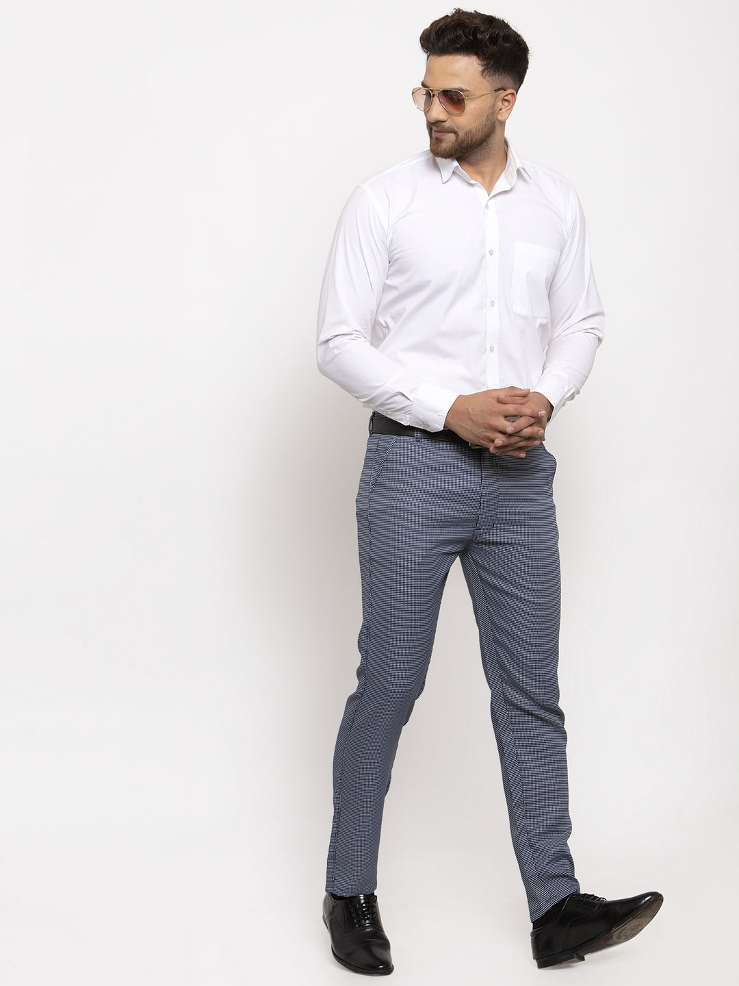Jainish Men's Navy Cotton Polka Dots Formal Trousers ( GP 257Navy-Blue ) - Distacart