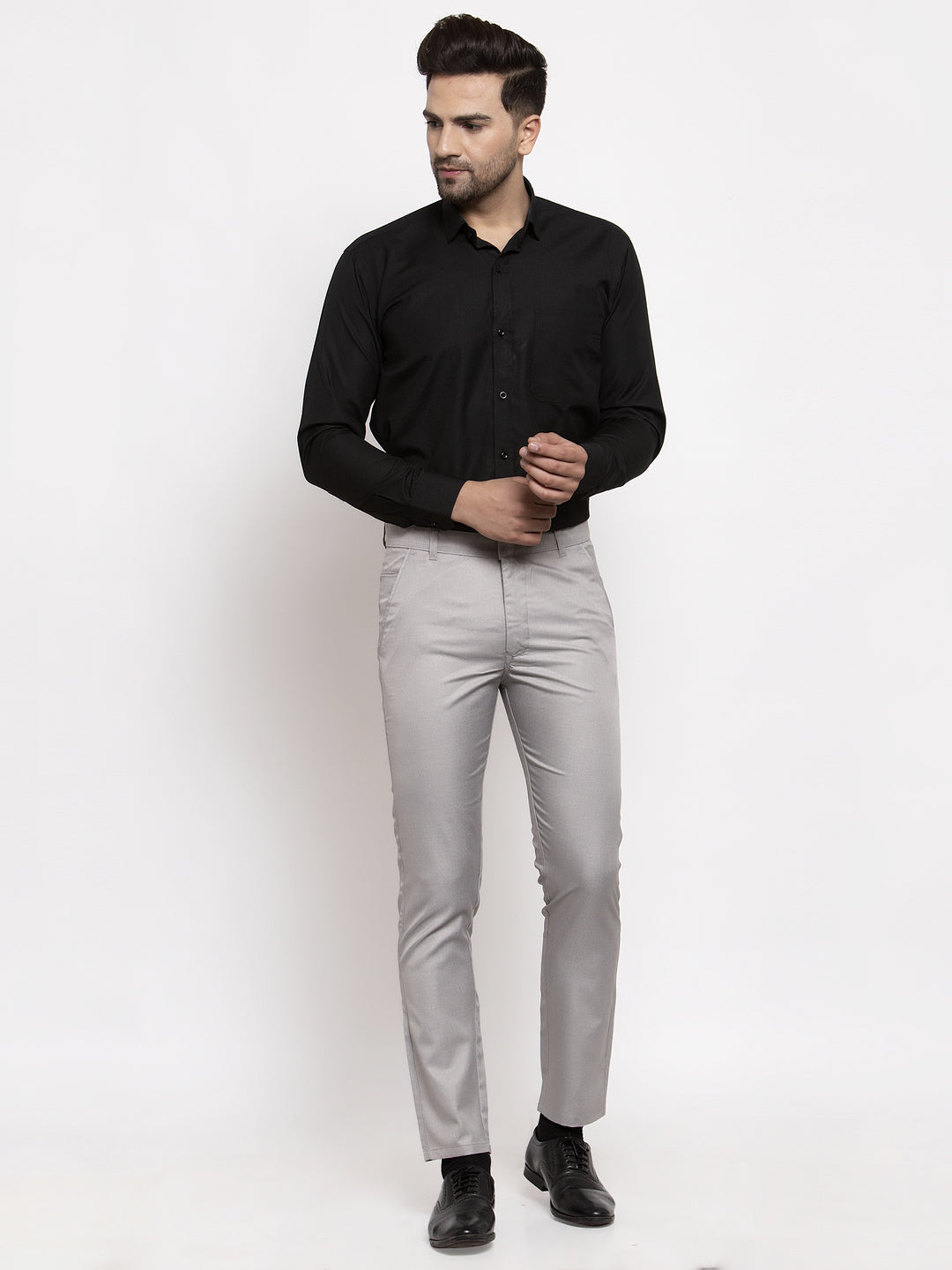 Jainish Men's Grey Cotton Solid Formal Trousers ( FGP 258Light-Grey ) - Distacart
