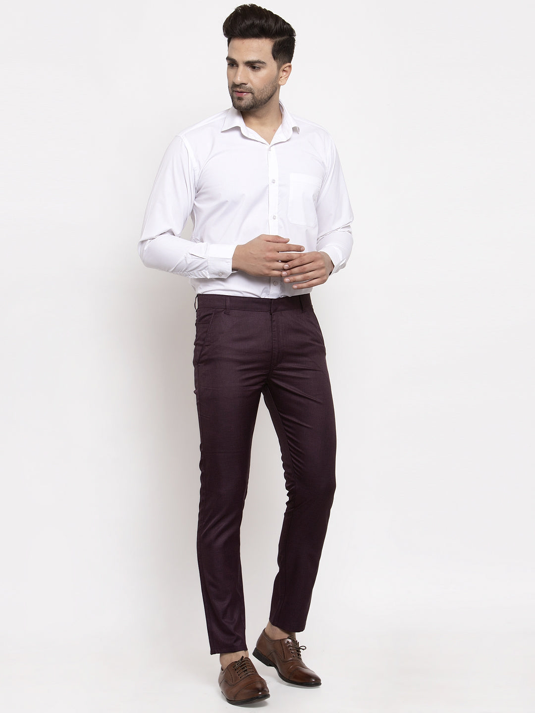 Jainish Men's Purple Cotton Solid Formal Trousers ( FGP 258Purple ) - Distacart