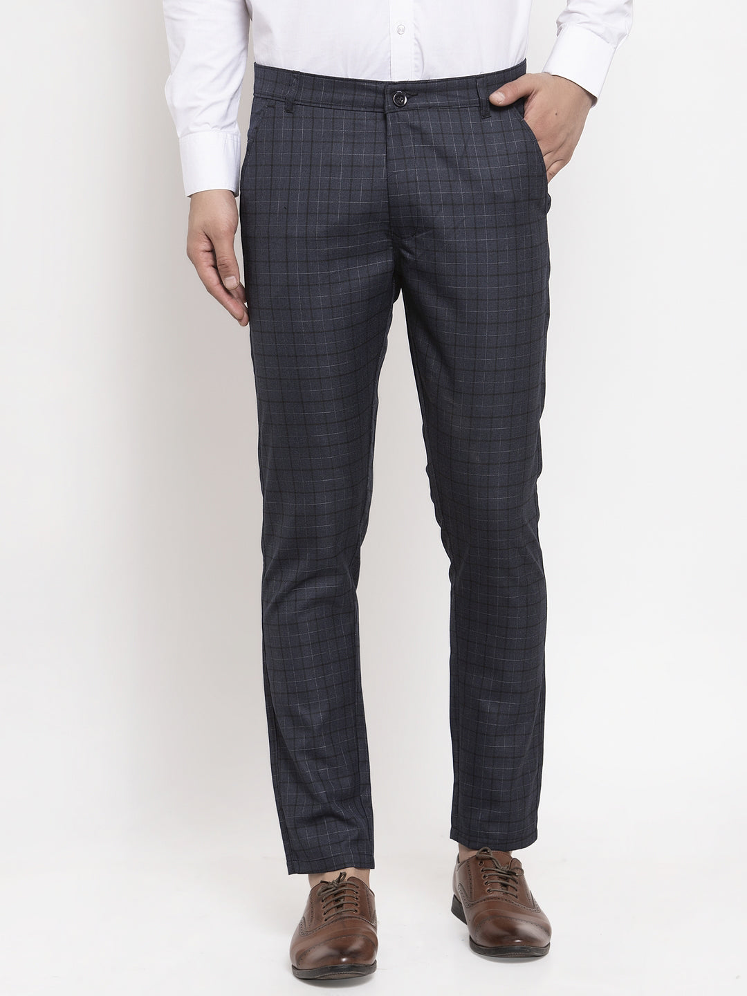 Jainish Men's Black Cotton Checked Formal Trousers ( GP 259Black ) - Distacart