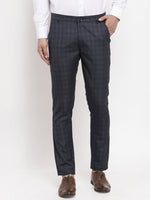 Thumbnail for Jainish Men's Black Cotton Checked Formal Trousers ( GP 259Black ) - Distacart