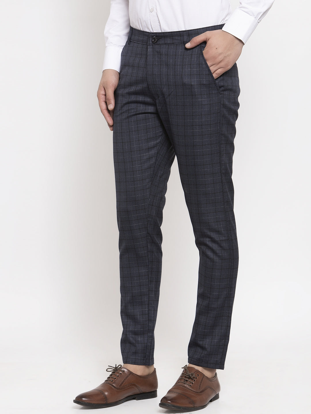 Jainish Men's Black Cotton Checked Formal Trousers ( GP 259Black ) - Distacart