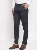 Thumbnail for Jainish Men's Black Cotton Checked Formal Trousers ( GP 259Black ) - Distacart
