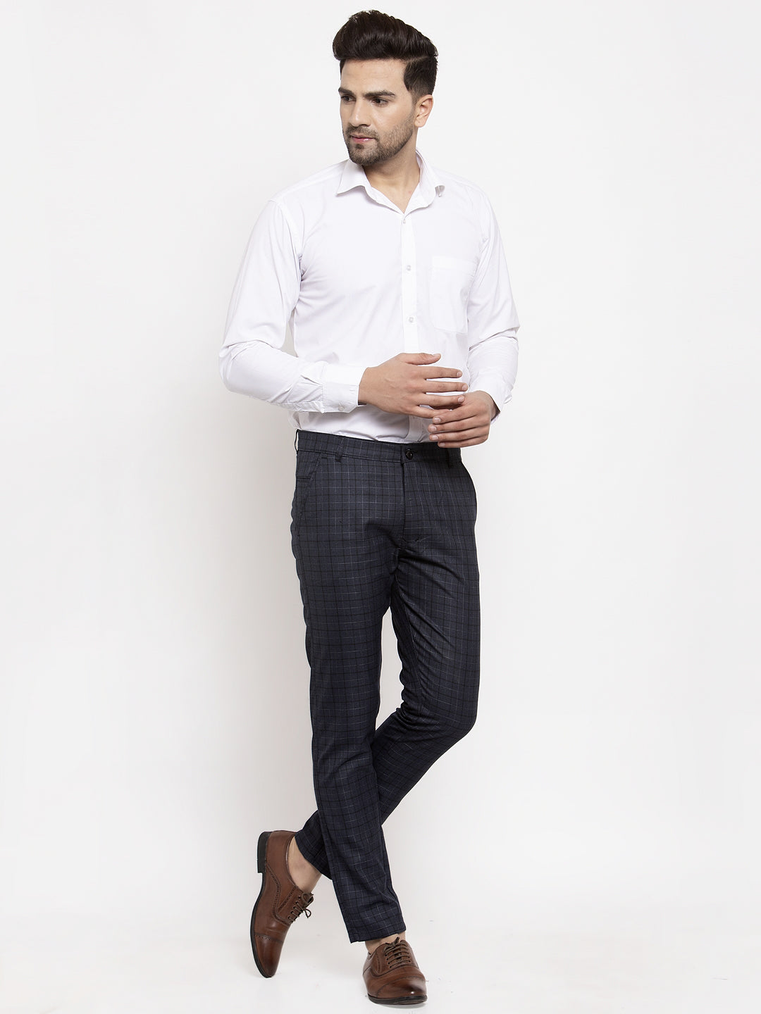 Jainish Men's Black Cotton Checked Formal Trousers ( GP 259Black ) - Distacart