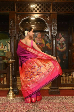 Very Much Indian Pure Silk Paithani With Most Magenta With Contrast Pink - Distacart