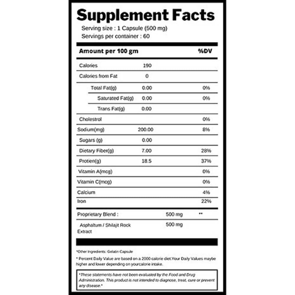 Ojasveda Shilajit Extract Capsules Supplement Facts