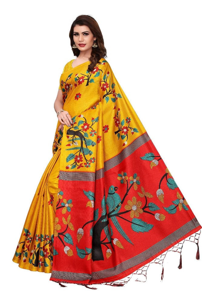 Vamika Yellow Kalamkari With Jhalar Khadi Silk Saree