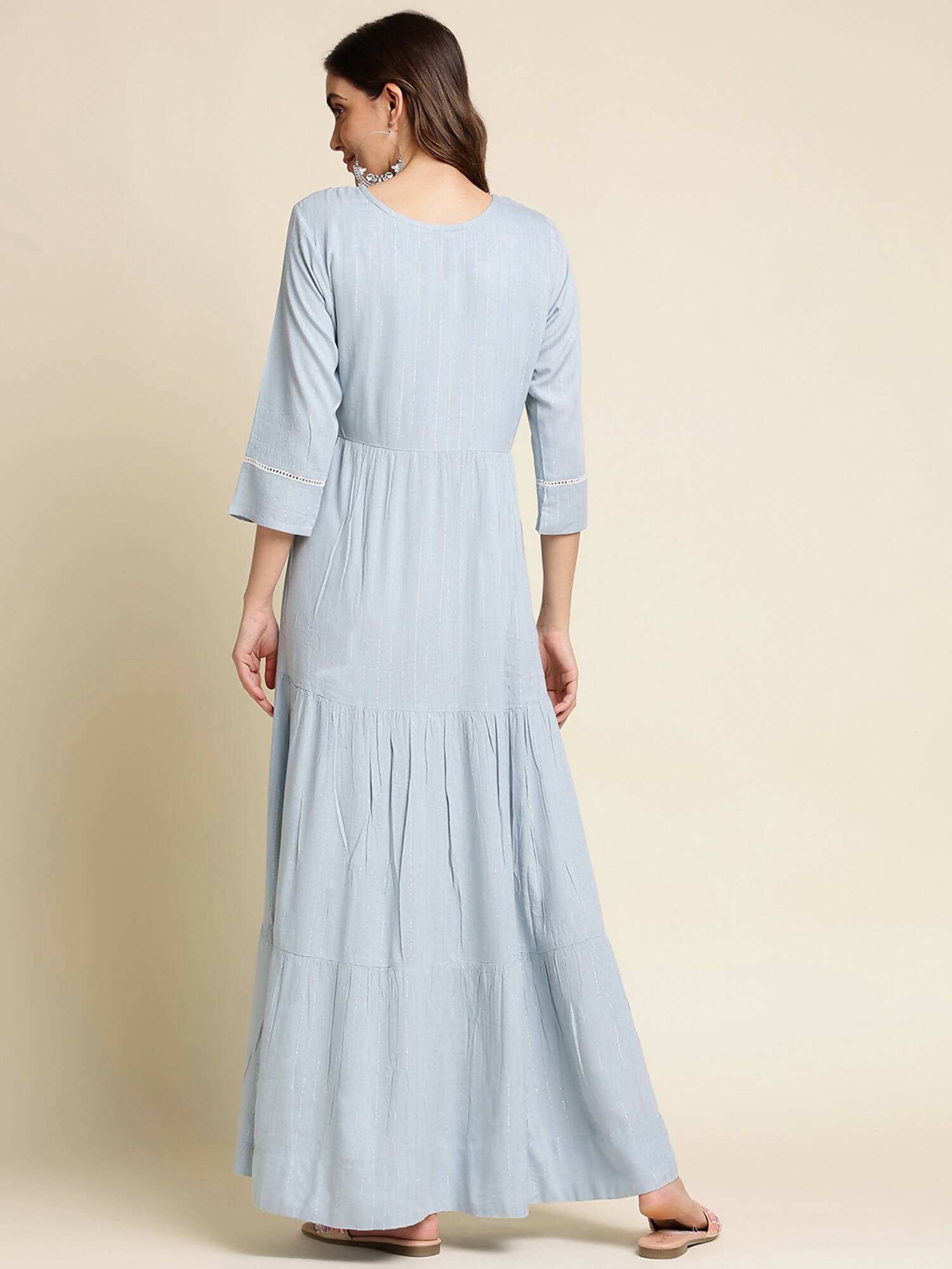 Sky Blue Chinon Floral Embroidered Dress - Nandani - Distacart