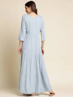 Thumbnail for Sky Blue Chinon Floral Embroidered Dress - Nandani - Distacart