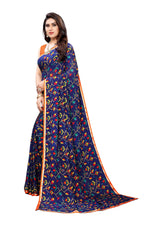 Thumbnail for Vamika Ethnic Fire Blue Printed With Lace Saree - Distacart