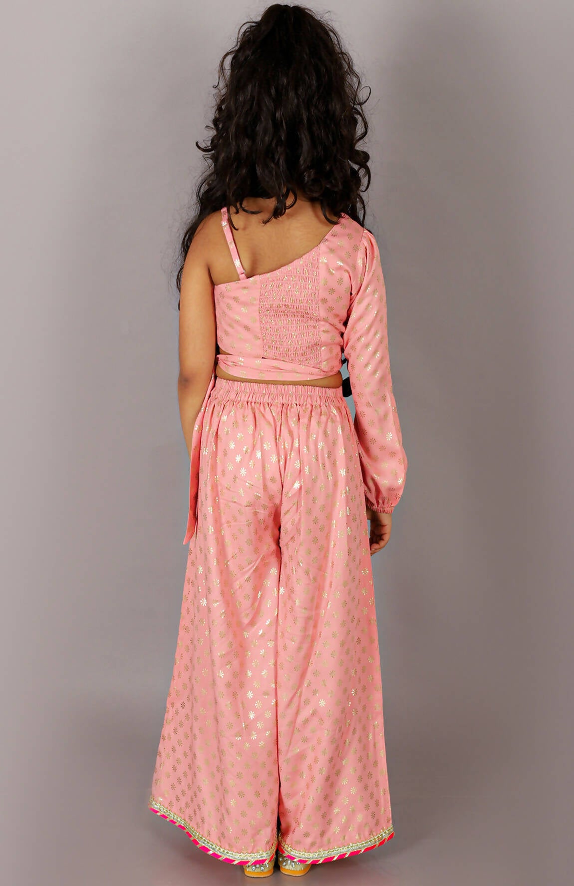 Lil Drama Fusion Fair Girls Peach Crop Top With Palazzo Co-Ordinate Set - Distacart