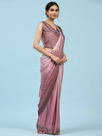 Thumbnail for Purple Ombre Satin Georgette Plain Ready to wear Saree with stitched Blouse - Vrinda - Distacart
