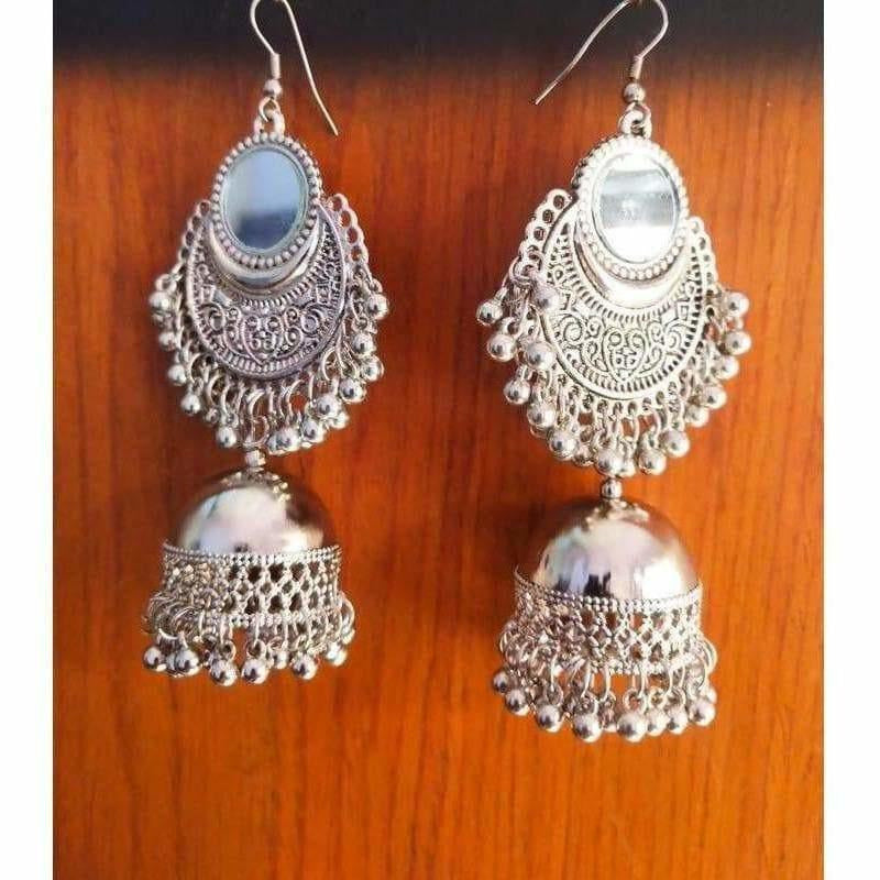 Latest Designer Oxidized Silver Jhumka Half Moon Earrings