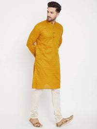 Thumbnail for Even Apparels Yellow Rayon Wedding Men's Kurta For Haldi - Distacart
