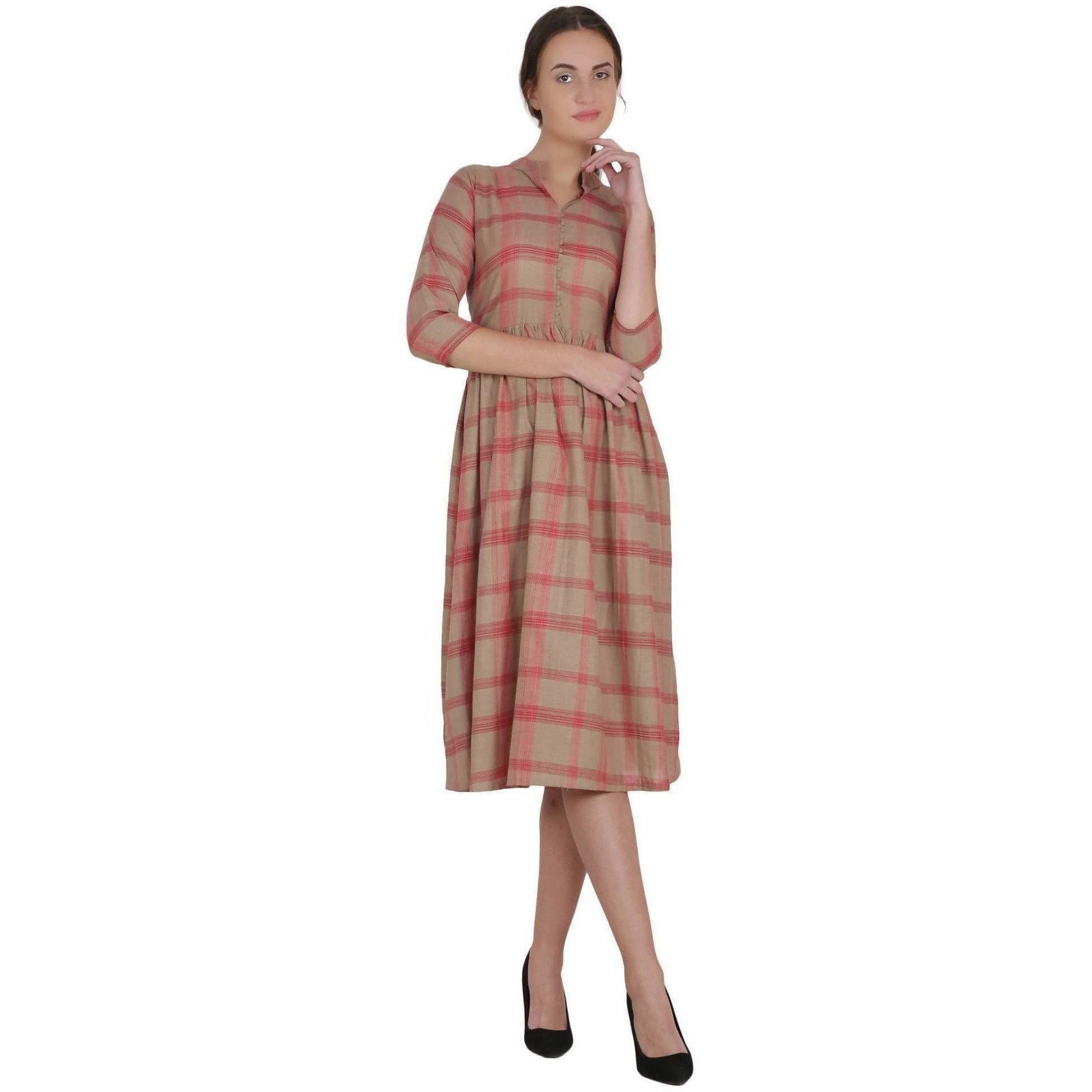 Kanoor Women's Red rayon frock style kurti