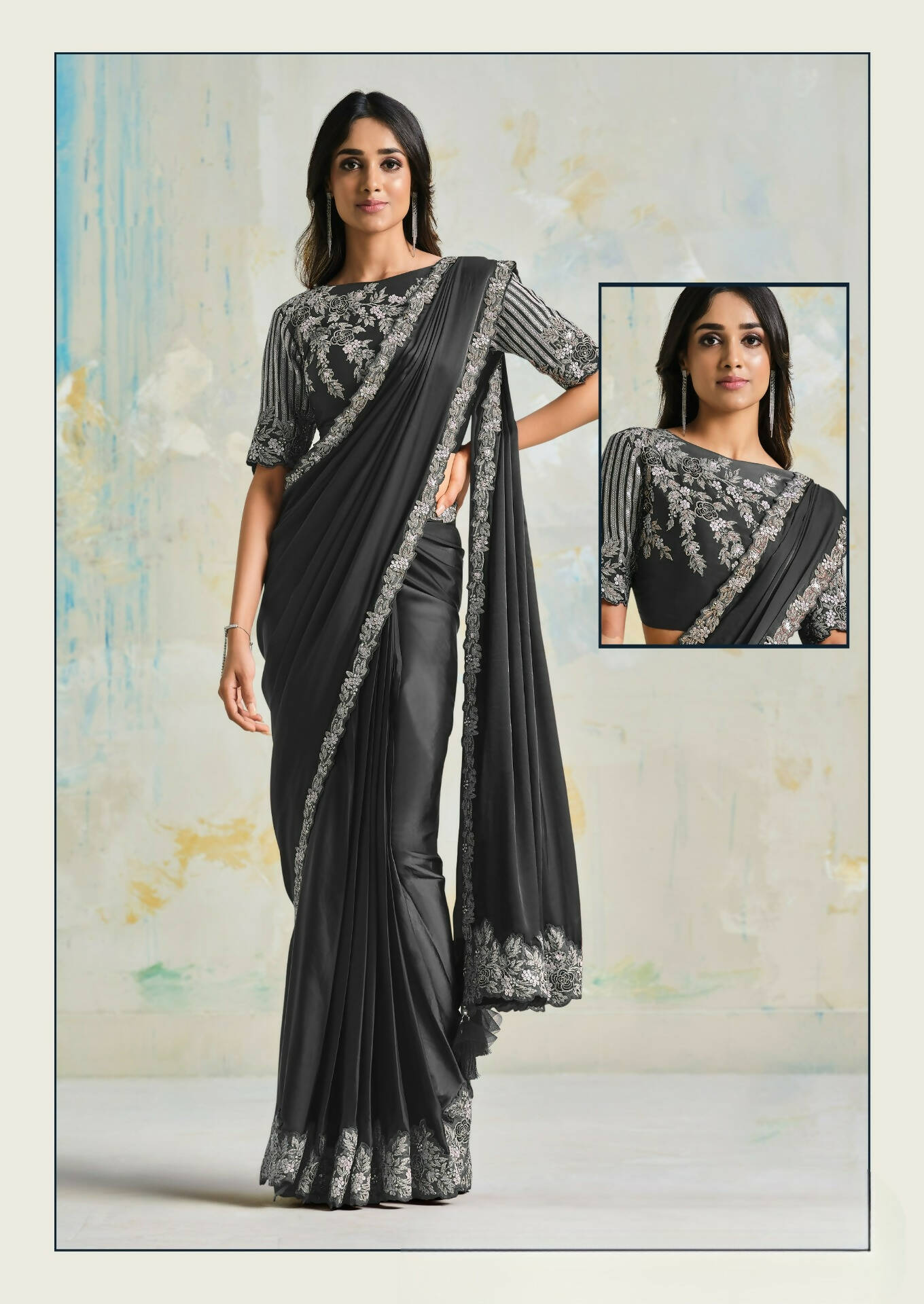 Satin Silk Crepe Saree With Stitched Blouse - Mohmanthan Royal - Distacart