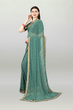 Thumbnail for Malishka Women's Bandhani Printed & Embroidery Work In Lace Georgette Saree With Unstitched Blouse - Green - Distacart
