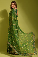 Thumbnail for Malishka Women's Green Georgette Chiffon Floral Print Saree With Blouse Piece - Distacart