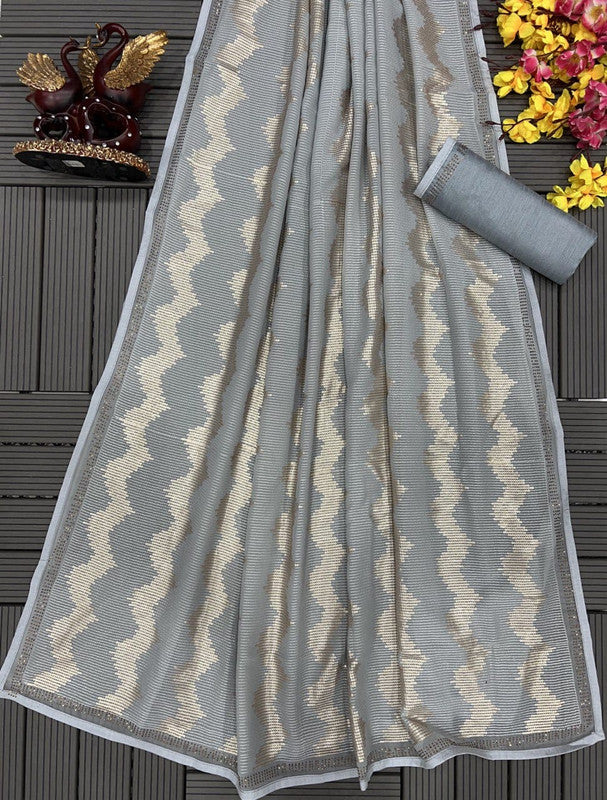 Malishka Women's Designer Georgette Sequence Embroidery Work Saree With Blouse Piece - Grey - Distacart
