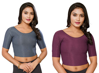 Malishka Women's Lycra Readymade Blouse Combo Pack - Grey & Wine - Distacart