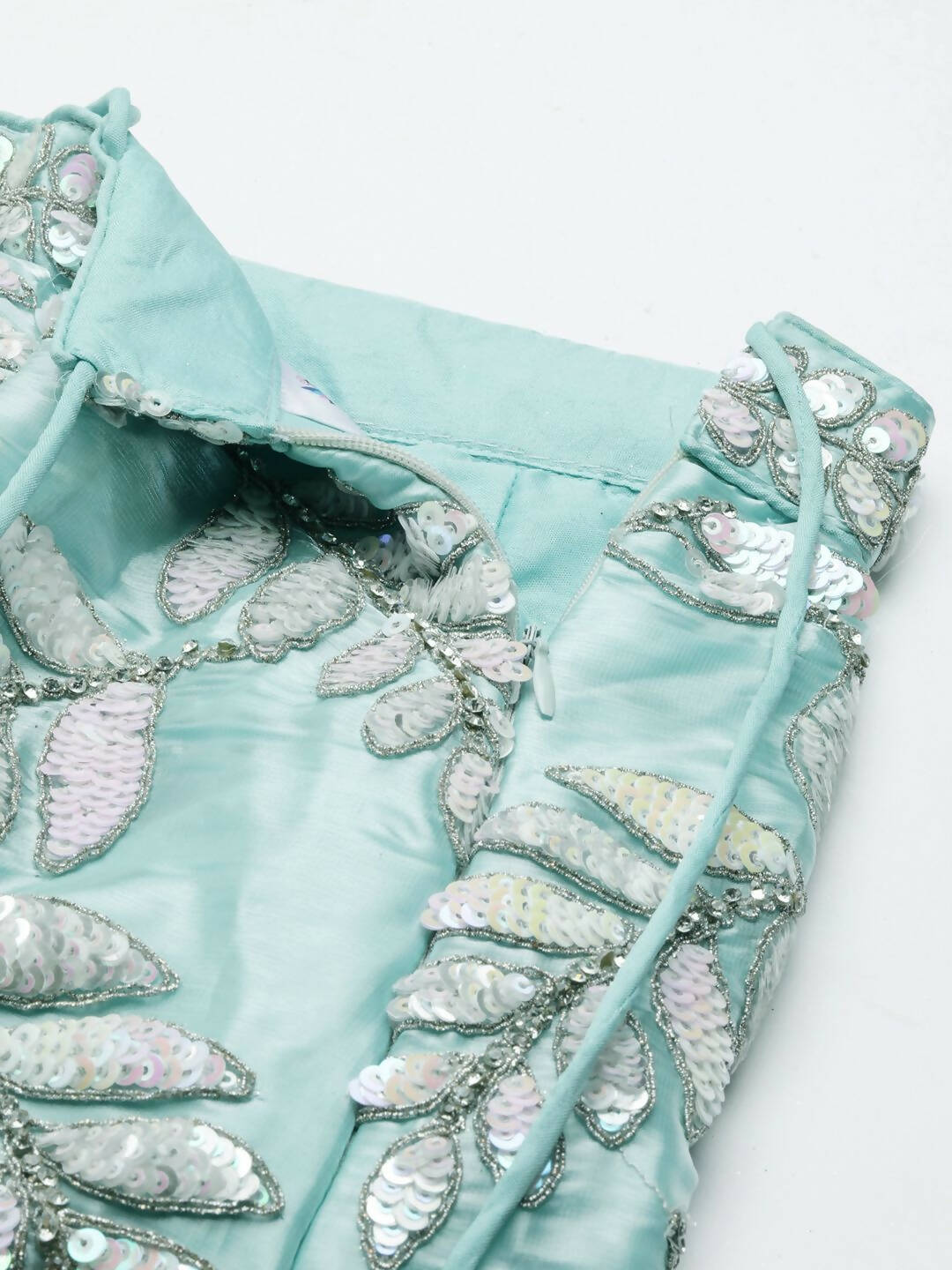 House of Panchhi Turquoise Blue Organza Sequins & Zarkan embroidery Lehenga choli & Dupatta - Distacart