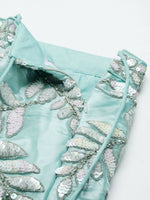 Thumbnail for House of Panchhi Turquoise Blue Organza Sequins & Zarkan embroidery Lehenga choli & Dupatta - Distacart