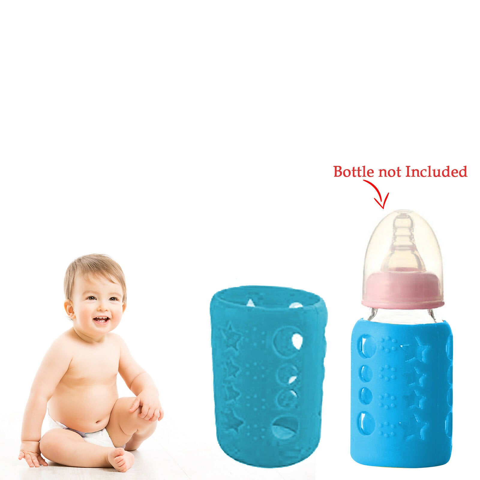 Safe-O-Kid Silicone Baby Feeding Bottle Cover Cum Sleeve for Insulated Protection 120mL- Blue - Distacart