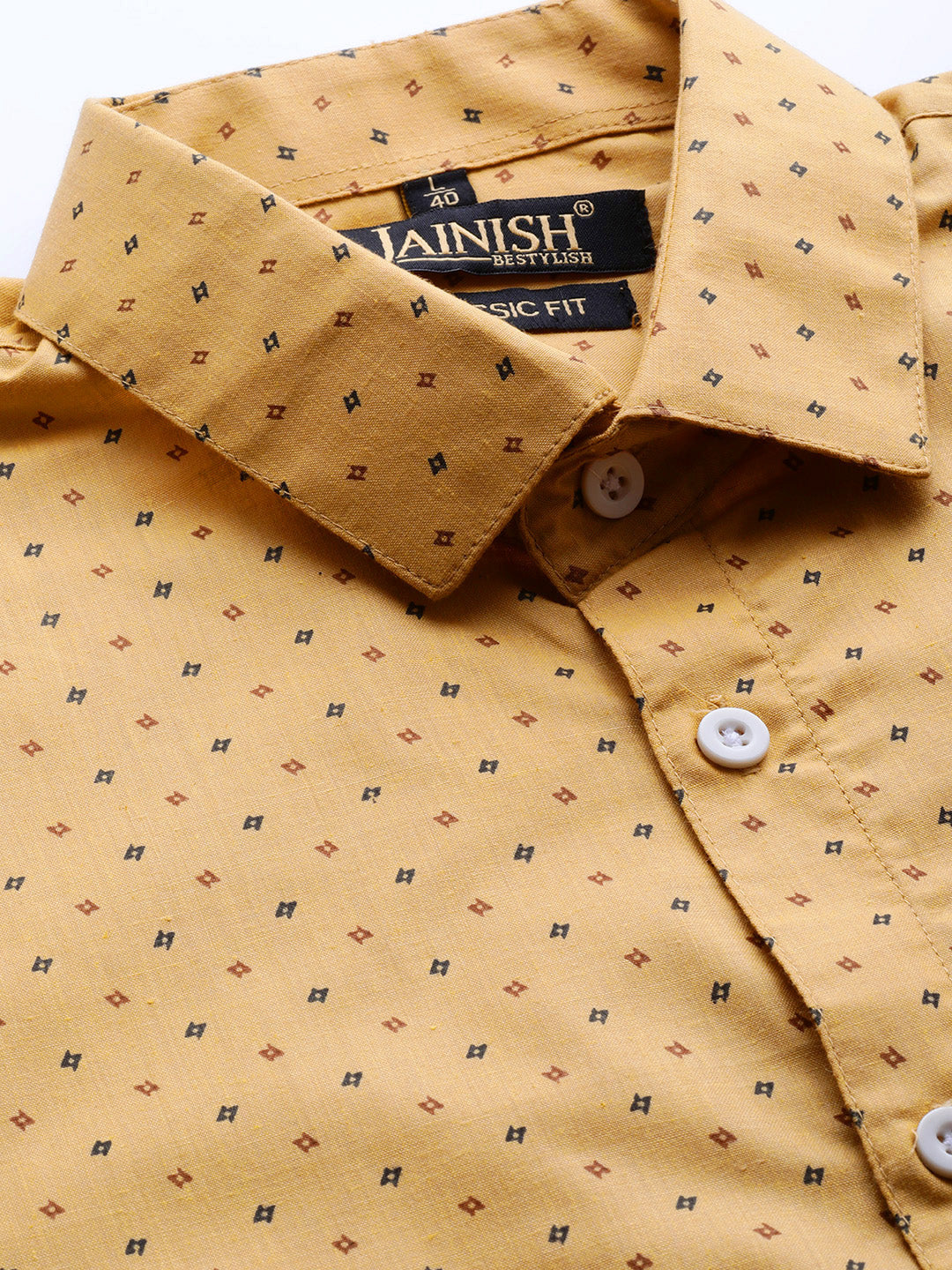 Jainish Yellow Men's Cotton Printed Formal Shirts ( SF 716Mustard ) - Distacart