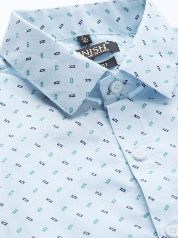 Jainish Blue Men's Cotton Printed Formal Shirts ( SF 716Sky ) - Distacart