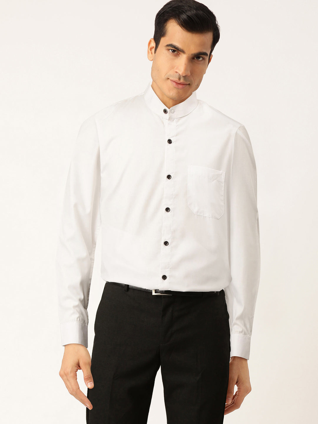 Jainish White Men's Cotton Solid Mandarin Collar Formal Shirts ( SF 726White ) - Distacart