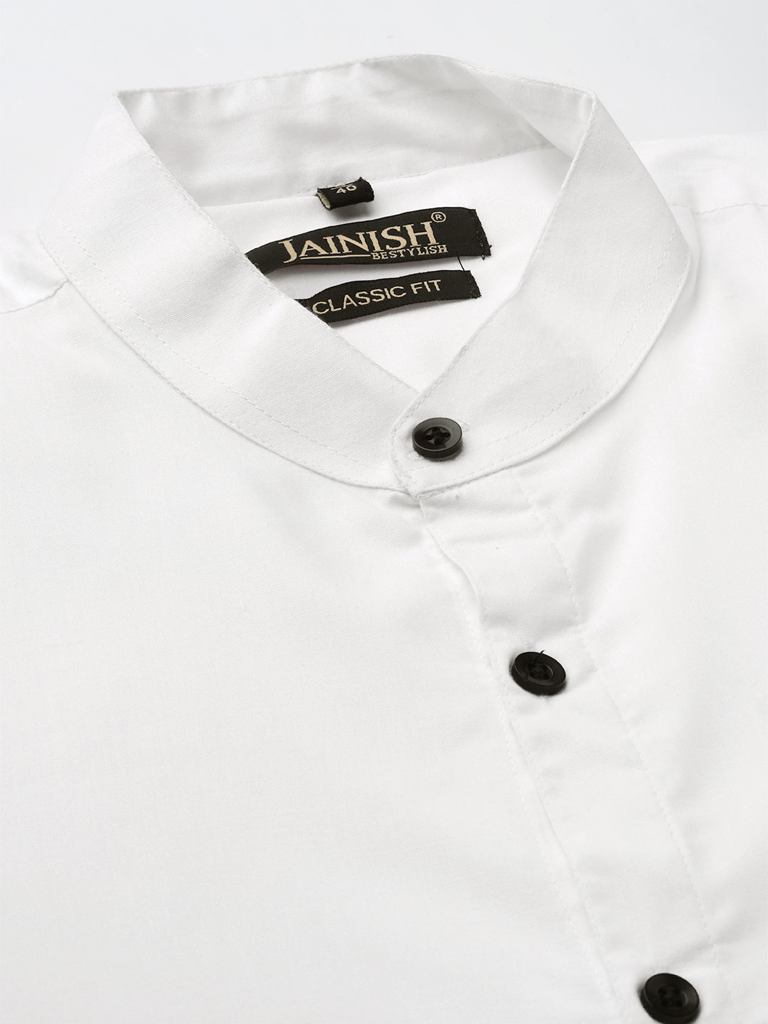Jainish White Men's Cotton Solid Mandarin Collar Formal Shirts ( SF 726White ) - Distacart