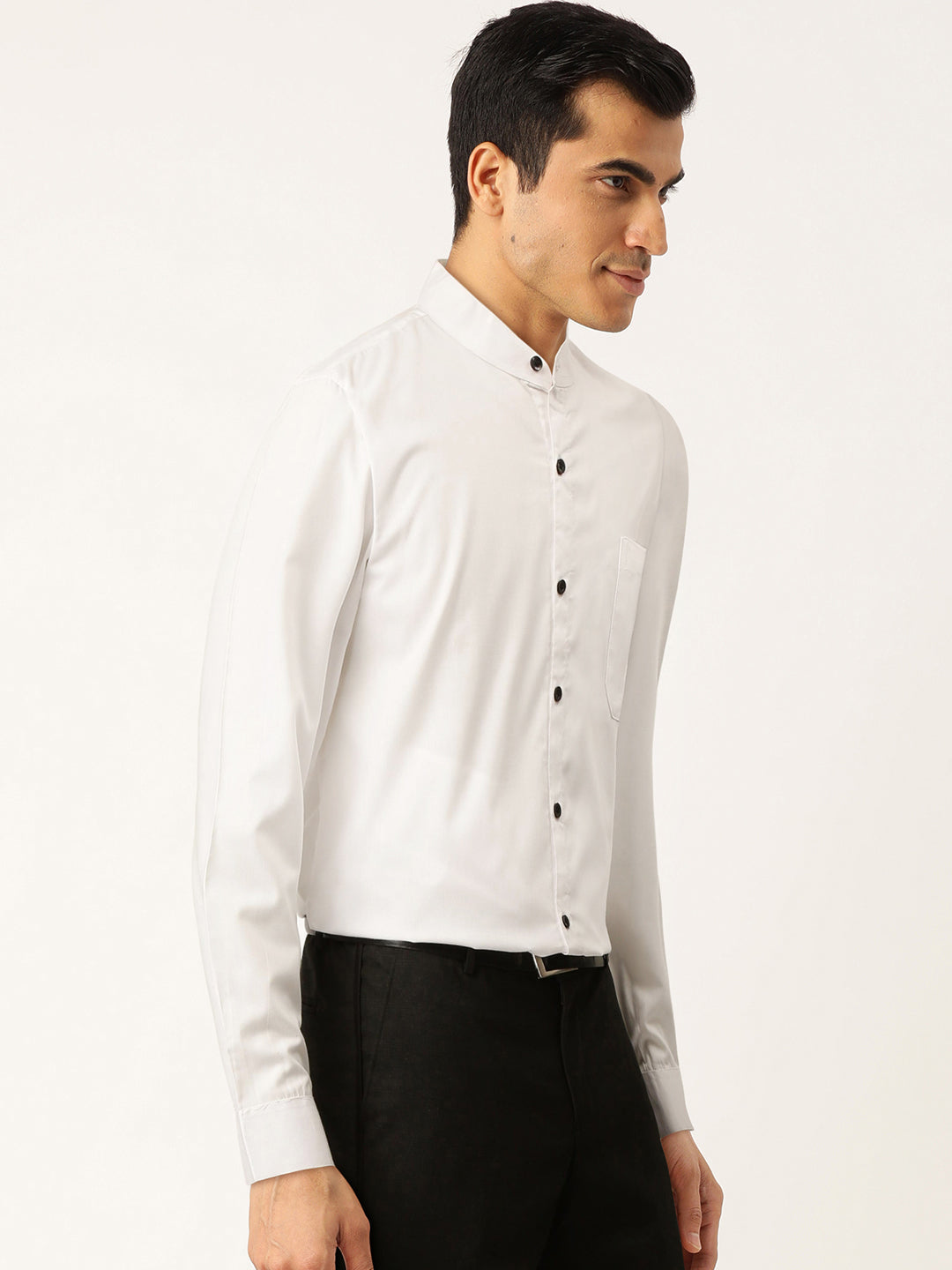 Jainish White Men's Cotton Solid Mandarin Collar Formal Shirts ( SF 726White ) - Distacart