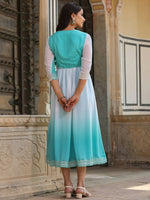 Thumbnail for Juniper Women Teal Georgette Embroidered Maxi Dress - Distacart