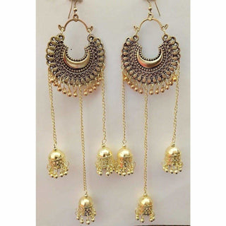 Afghani Gold Plated Hanging Triple Jhumka Earrings