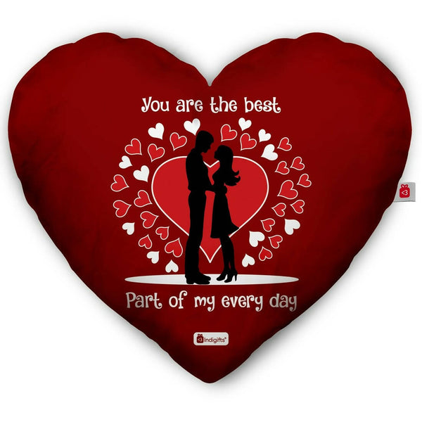 Indigifts Valentine Gifts Micro Satin Fibre Heart Shape Printed Cushion (Red Color) - Distacart