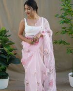 Thumbnail for Vamsee Pink Organza Saree - Distacart