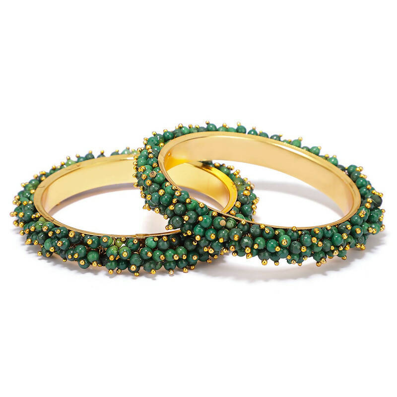 Mominos Fashion Joharkamal Gold-Plated Green Beads Work Bangles - Distacart