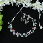 Thumbnail for Mominos Fashion Johar Kamal Silver-Plated American Diamond Multi Colour Choker Set - Distacart