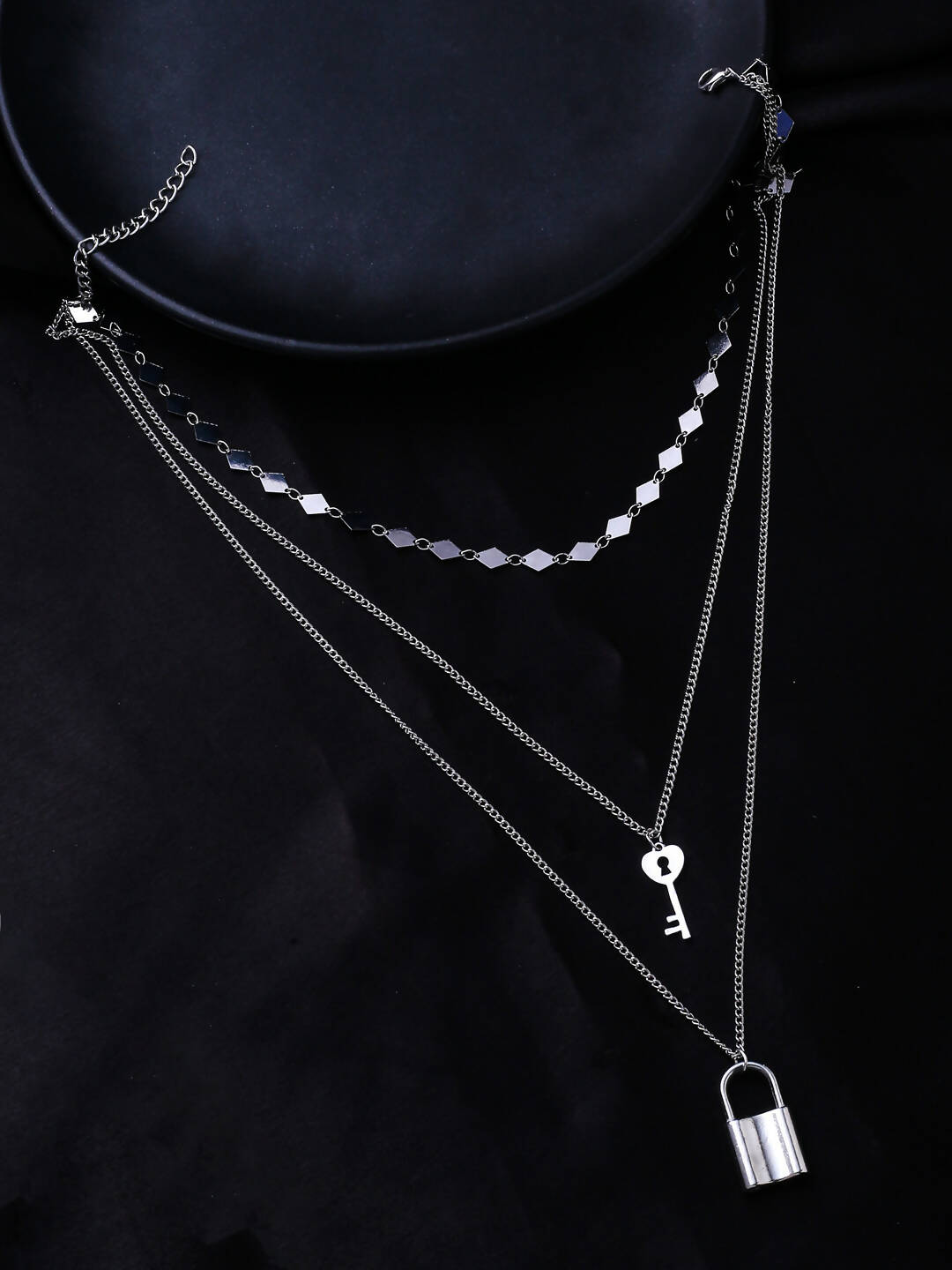NVR Women's 3 Layered Silver-Plated Minimal Layered Necklace - Distacart