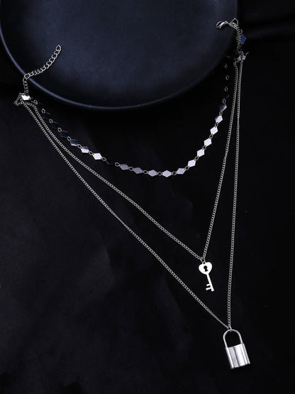 NVR Women's 3 Layered Silver-Plated Minimal Layered Necklace - Distacart