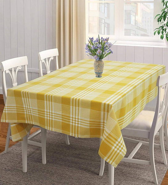 Airwill 100% Cotton Checkered Pattern 4 Seater Square Table Cover - Yellow - Distacart