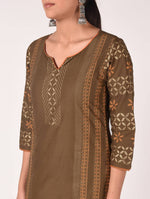 Thumbnail for Cheera Hand Block Print Earth Brown Straight Kurta (MAAI-060K)